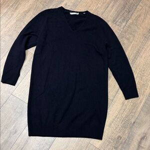 Vince Wool and Cashmere Women's Navy Vee Neck Long Sleeve Sweater Dress